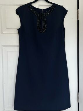 Vince Camuto Navy Dress with Black Beaded Trim